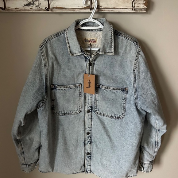 Men's New w/Tags Stussy Sherpa Lined Stone Wash Jean Jacket -Size Small - Picture 3 of 4